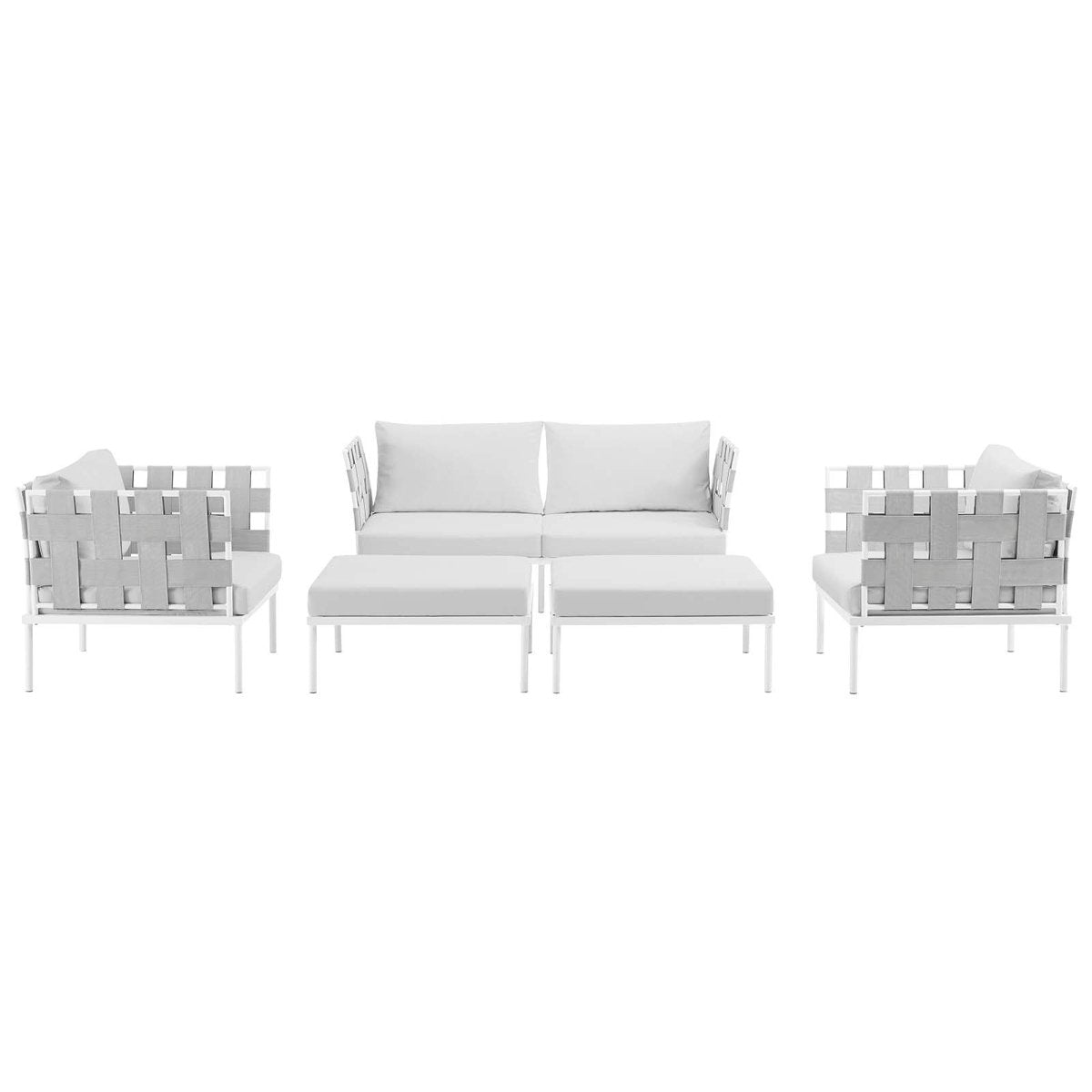 Harmony 5 Piece Outdoor Patio Aluminum Sectional Sofa Set & Ottoman - BUILDMYPLACE