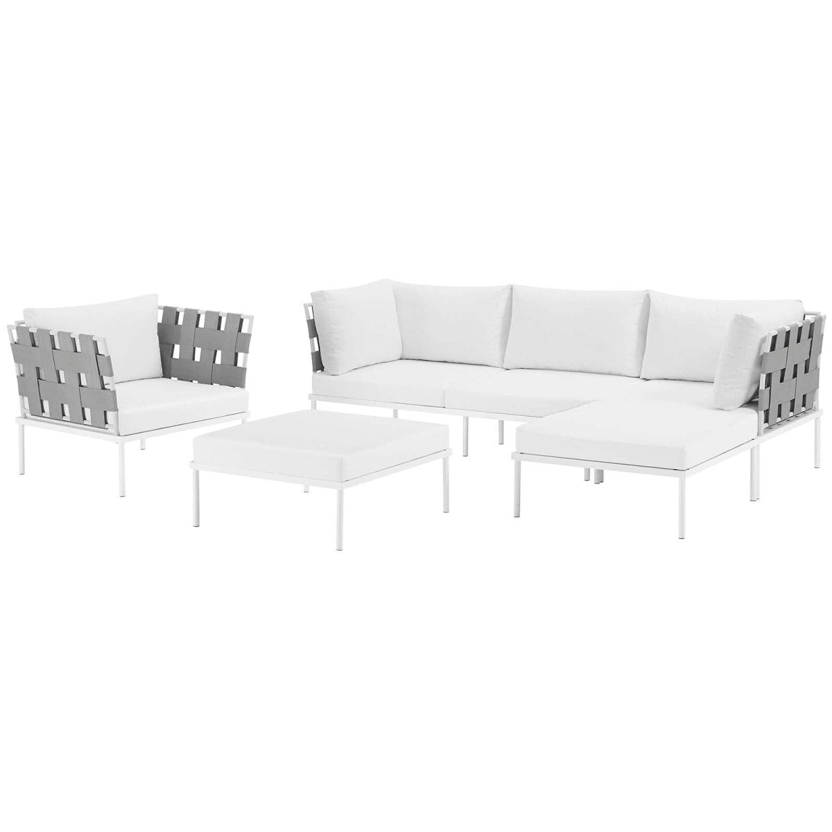 Harmony 6 Piece Outdoor Patio Aluminum Sectional Sofa Set W/ Ottoman - BUILDMYPLACE