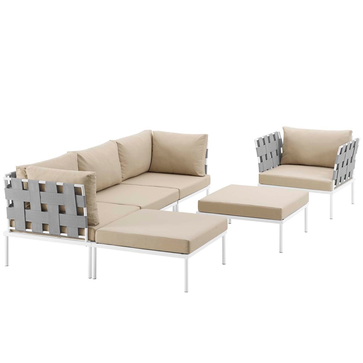 Harmony 6 Piece Outdoor Patio Aluminum Sectional Sofa Set W/ Ottoman - BUILDMYPLACE