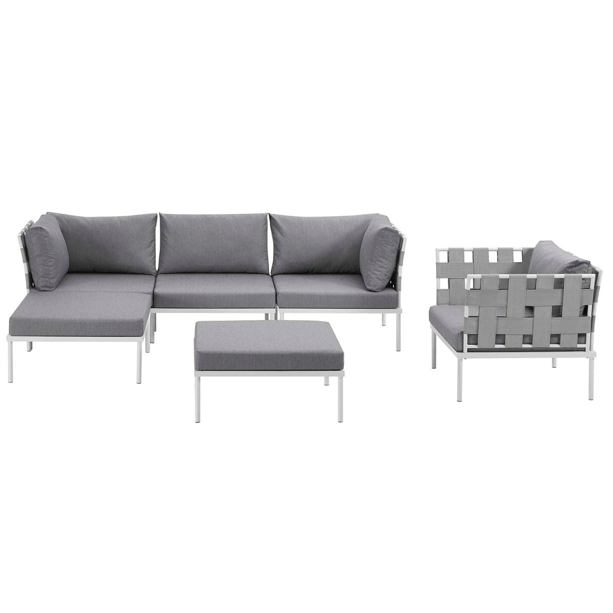 Harmony 6 Piece Outdoor Patio Aluminum Sectional Sofa Set W/ Ottoman - BUILDMYPLACE