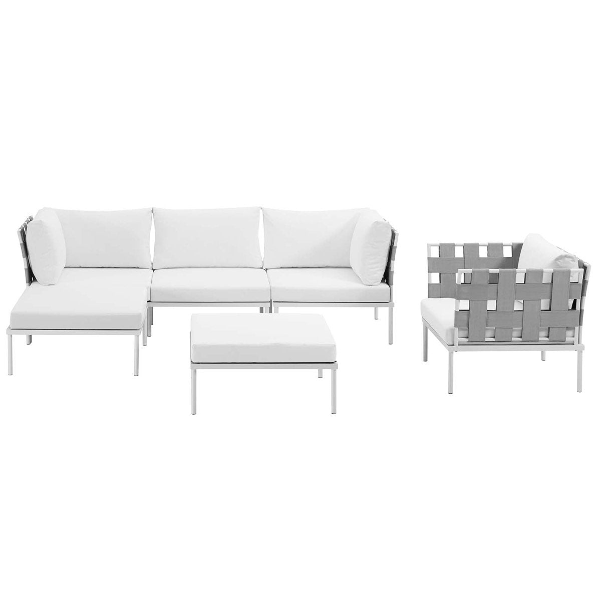 Harmony 6 Piece Outdoor Patio Aluminum Sectional Sofa Set W/ Ottoman - BUILDMYPLACE