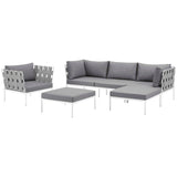 Harmony 6 Piece Outdoor Patio Aluminum Sectional Sofa Set W/ Ottoman - BUILDMYPLACE