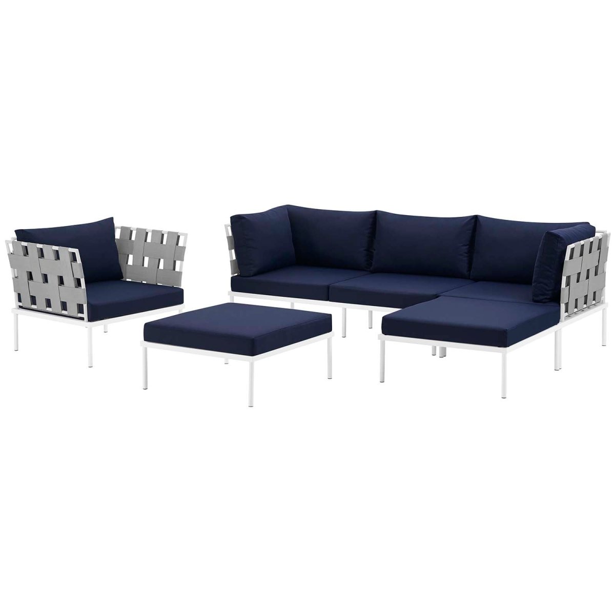 Harmony 6 Piece Outdoor Patio Aluminum Sectional Sofa Set W/ Ottoman - BUILDMYPLACE