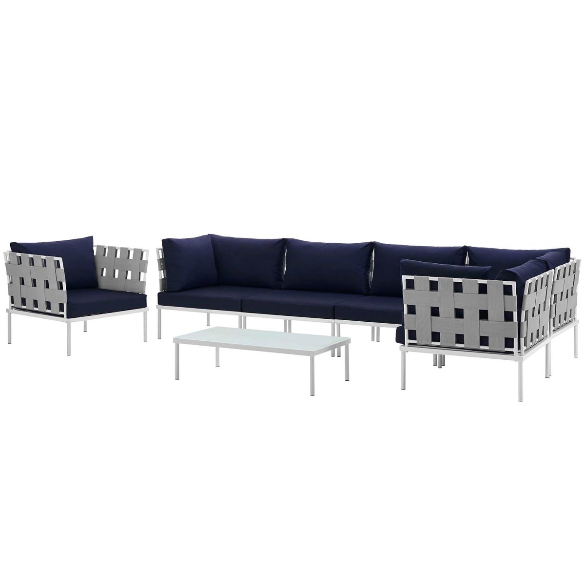 Harmony 7 Piece Outdoor Patio Aluminum Sectional Sofa Set W/ Armchair - BUILDMYPLACE
