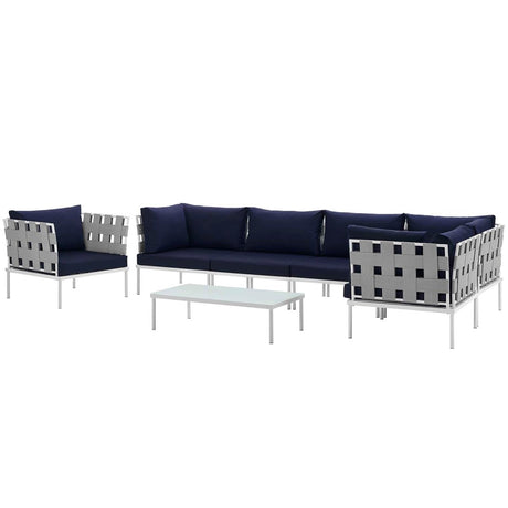 Harmony 7 Piece Outdoor Patio Aluminum Sectional Sofa Set W/ Armchair - BUILDMYPLACE