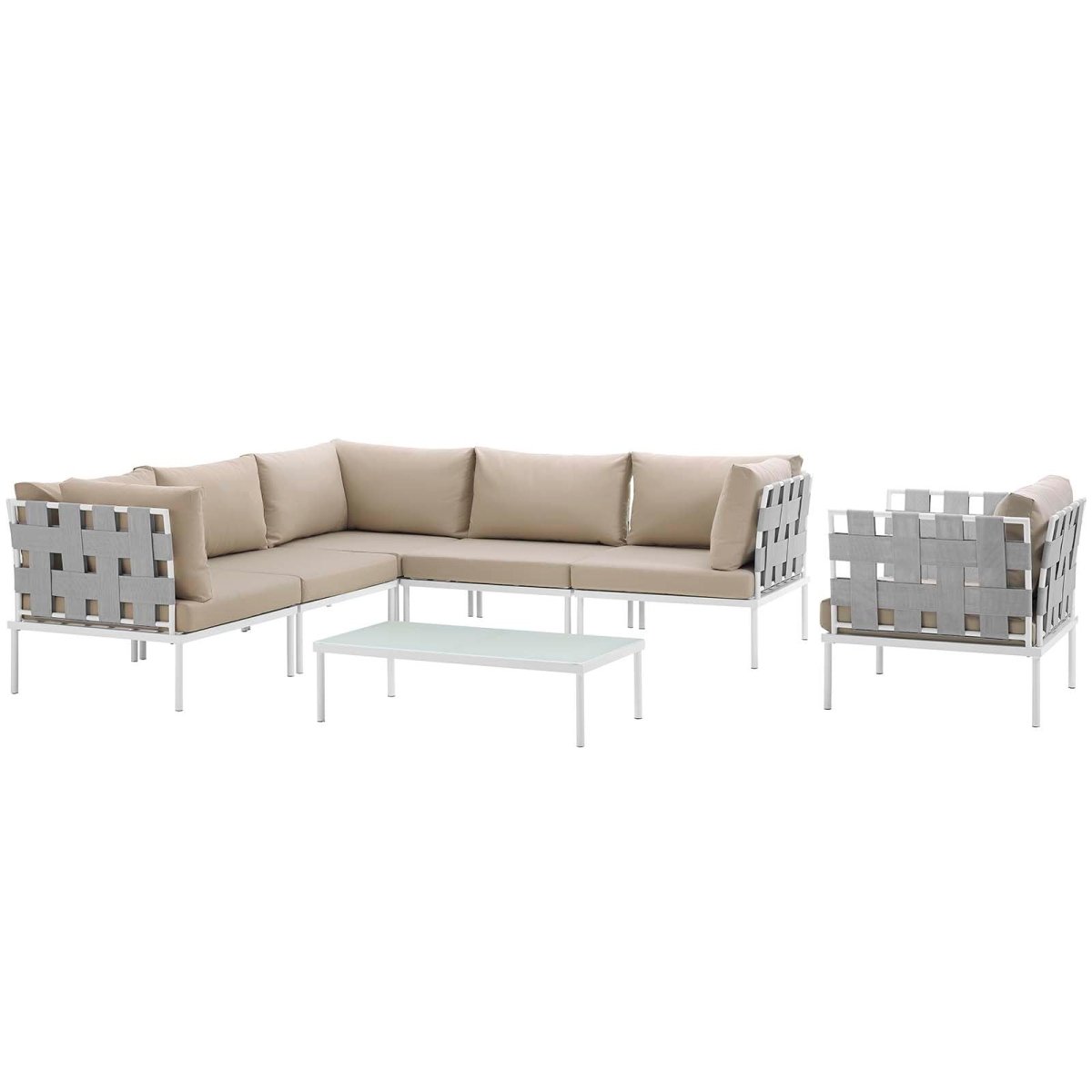 Harmony 7 Piece Outdoor Patio Aluminum Sectional Sofa Set W/ Armchair - BUILDMYPLACE