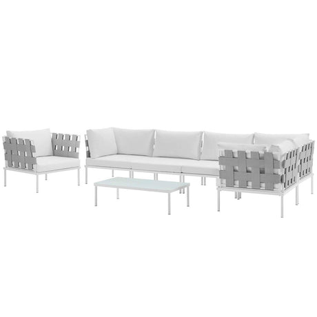 Harmony 7 Piece Outdoor Patio Aluminum Sectional Sofa Set W/ Armchair - BUILDMYPLACE