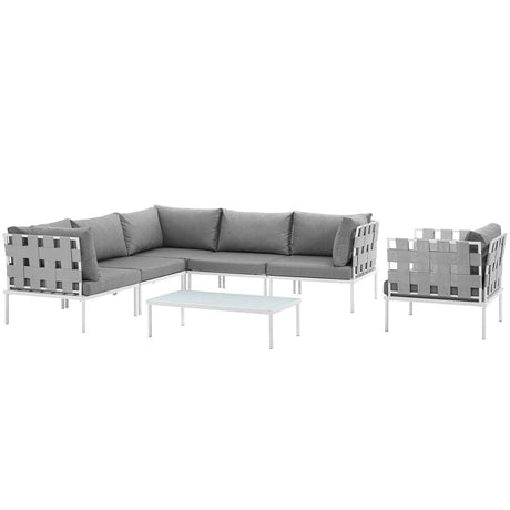 Harmony 7 Piece Outdoor Patio Aluminum Sectional Sofa Set W/ Armchair - BUILDMYPLACE