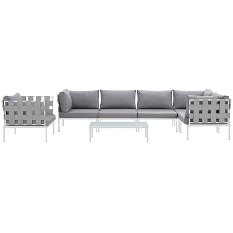Harmony 7 Piece Outdoor Patio Aluminum Sectional Sofa Set W/ Armchair - BUILDMYPLACE