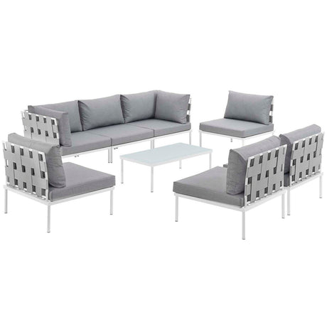 Harmony 8 Piece Outdoor Patio Aluminum Sectional Sofa Set W/ Cofee Table - BUILDMYPLACE