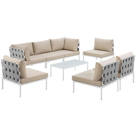 Harmony 8 Piece Outdoor Patio Aluminum Sectional Sofa Set W/ Cofee Table - BUILDMYPLACE