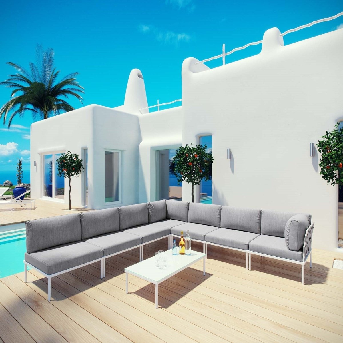 Harmony 8 Piece Outdoor Patio Aluminum Sectional Sofa Set W/ Cofee Table - BUILDMYPLACE