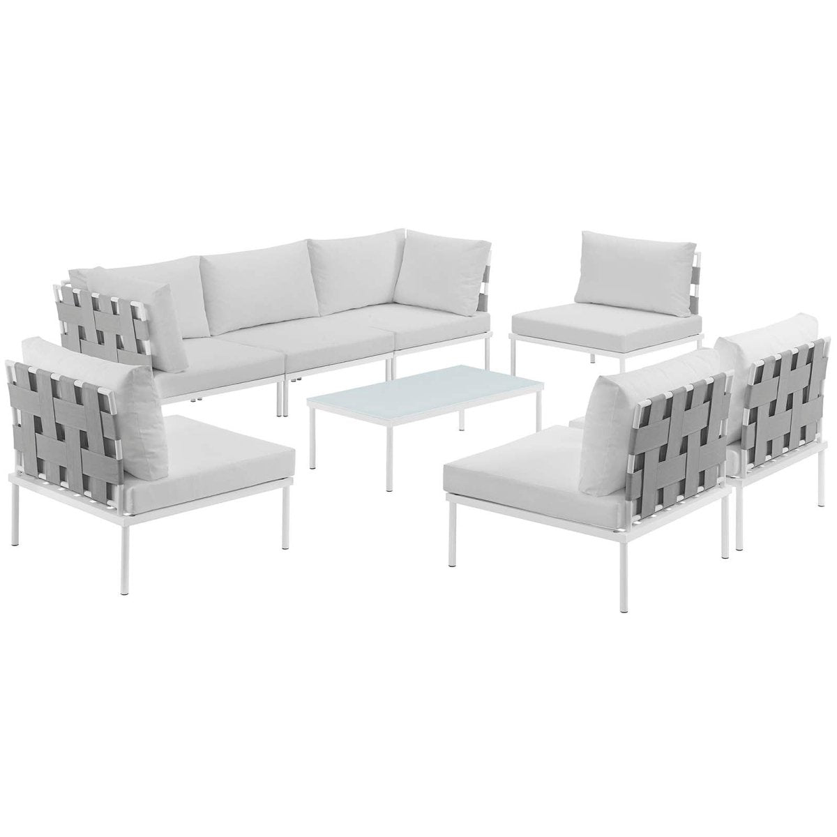 Harmony 8 Piece Outdoor Patio Aluminum Sectional Sofa Set W/ Cofee Table - BUILDMYPLACE