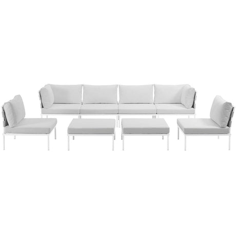 Harmony 8 Piece Outdoor Patio Aluminum Sectional Sofa Set W/ Ottoman - BUILDMYPLACE