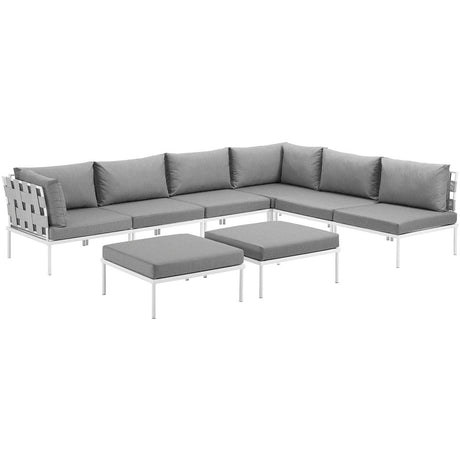 Harmony 8 Piece Outdoor Patio Aluminum Sectional Sofa Set W/ Ottoman - BUILDMYPLACE