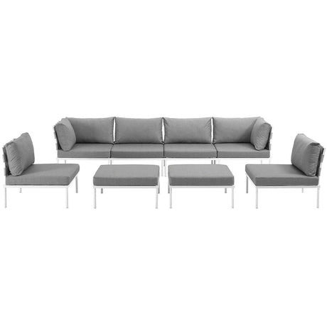 Harmony 8 Piece Outdoor Patio Aluminum Sectional Sofa Set W/ Ottoman - BUILDMYPLACE
