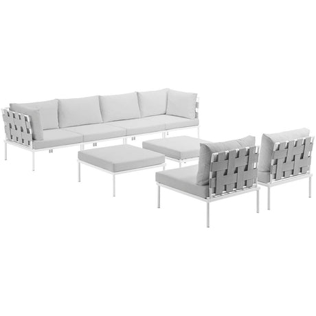 Harmony 8 Piece Outdoor Patio Aluminum Sectional Sofa Set W/ Ottoman - BUILDMYPLACE