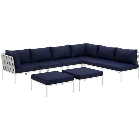 Harmony 8 Piece Outdoor Patio Aluminum Sectional Sofa Set W/ Ottoman - BUILDMYPLACE