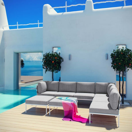 Harmony 8 Piece Outdoor Patio Aluminum Sectional Sofa Set W/ Ottoman - BUILDMYPLACE