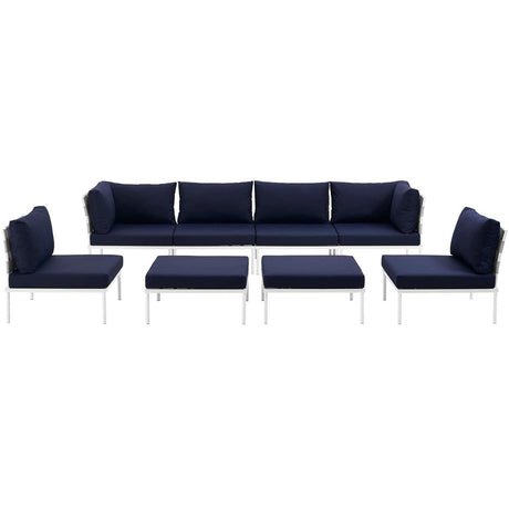 Harmony 8 Piece Outdoor Patio Aluminum Sectional Sofa Set W/ Ottoman - BUILDMYPLACE