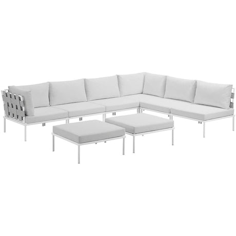 Harmony 8 Piece Outdoor Patio Aluminum Sectional Sofa Set W/ Ottoman - BUILDMYPLACE