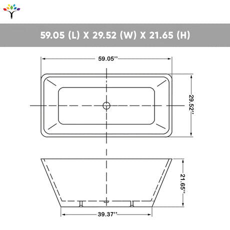 Harmony - II 59" Acrylic Freestanding Bathtub, Glossy White with Chrome Drain and Overflow Cover, Rectangular Freestanding Soaking Tub, cUPC Certified - BUILDMYPLACE