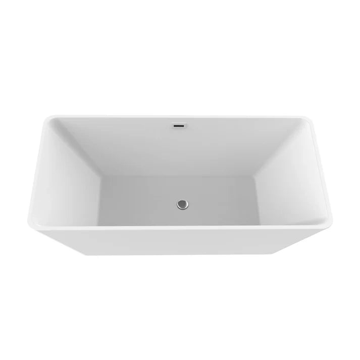 Harmony - II 59" Acrylic Freestanding Bathtub, Glossy White with Chrome Drain and Overflow Cover, Rectangular Freestanding Soaking Tub, cUPC Certified - BUILDMYPLACE