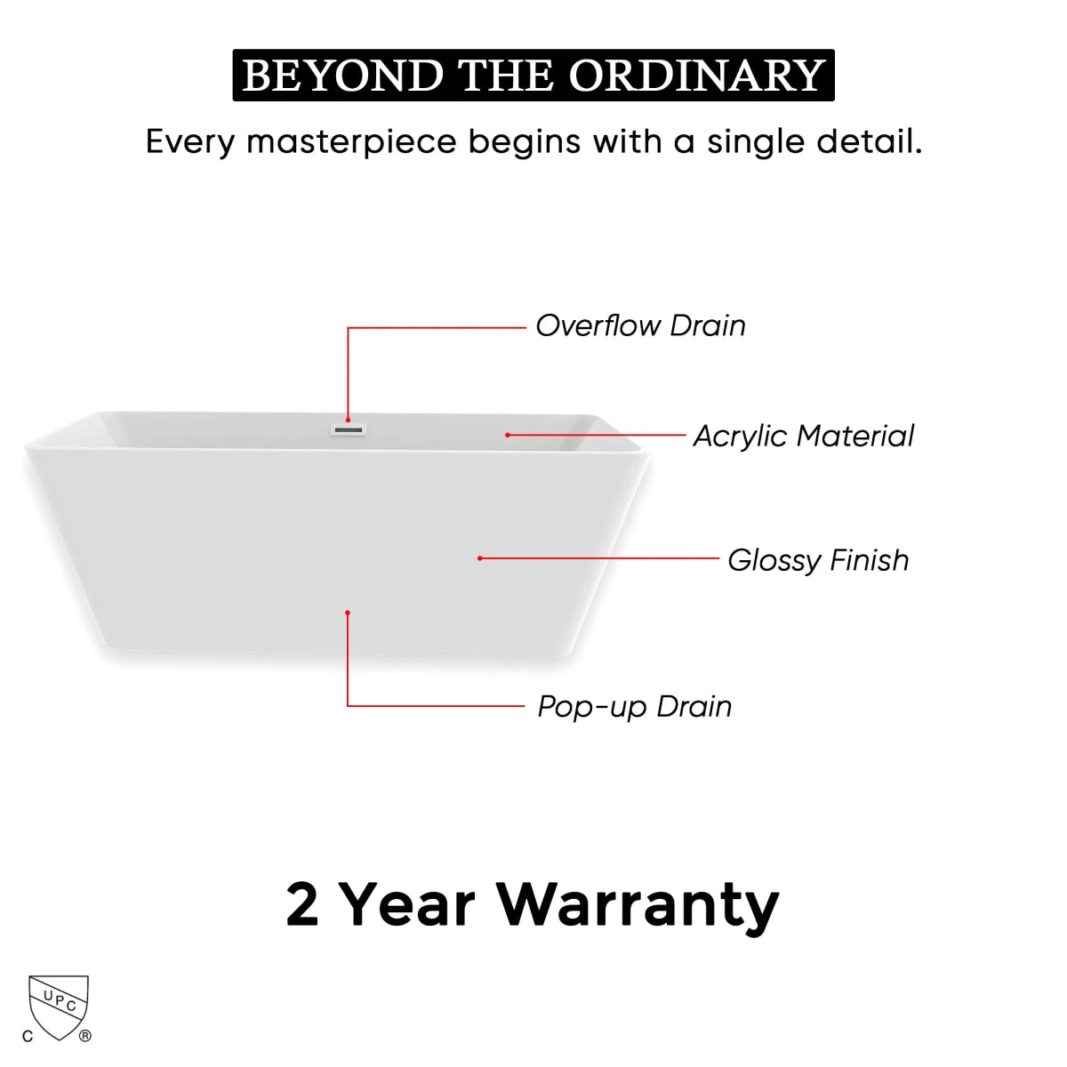 Harmony - II 66 in. Acrylic Freestanding Soaking Bathtub in Glossy White with Drain Assembly, Overflow Groove & Overflow Pipe - BUILDMYPLACE