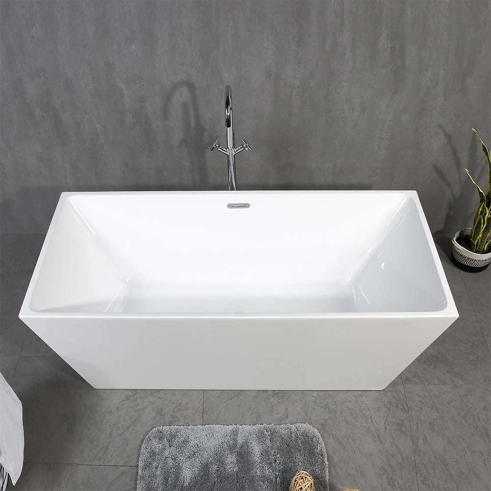 Harmony - II 66 in. Acrylic Freestanding Soaking Bathtub in Glossy White with Drain Assembly, Overflow Groove & Overflow Pipe - BUILDMYPLACE