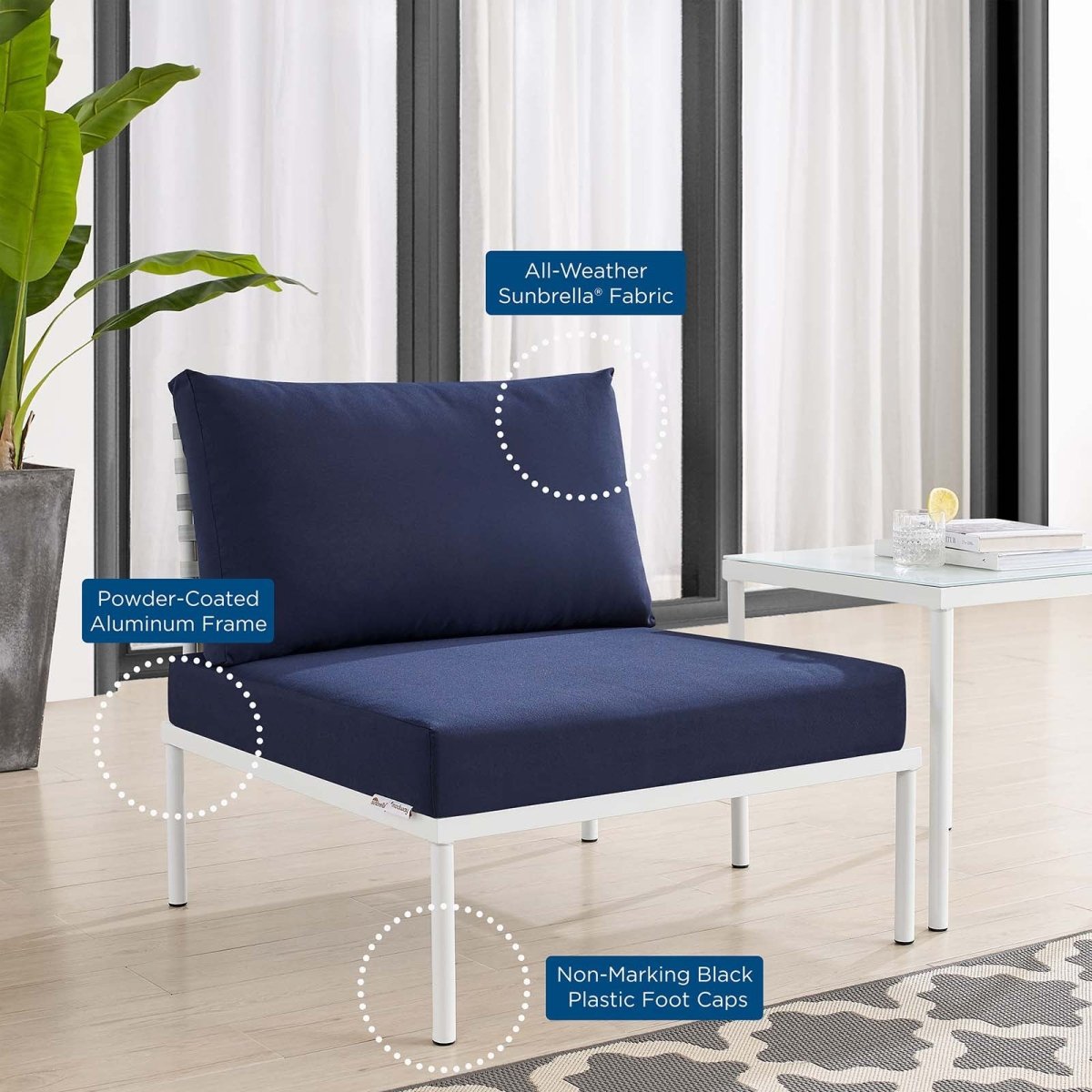 Harmony Sunbrella Basket Weave Outdoor Patio Aluminum Armless Chair - BUILDMYPLACE
