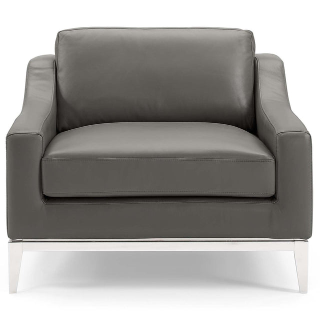 Harness Stainless Steel Base Leather Armchair - BUILDMYPLACE