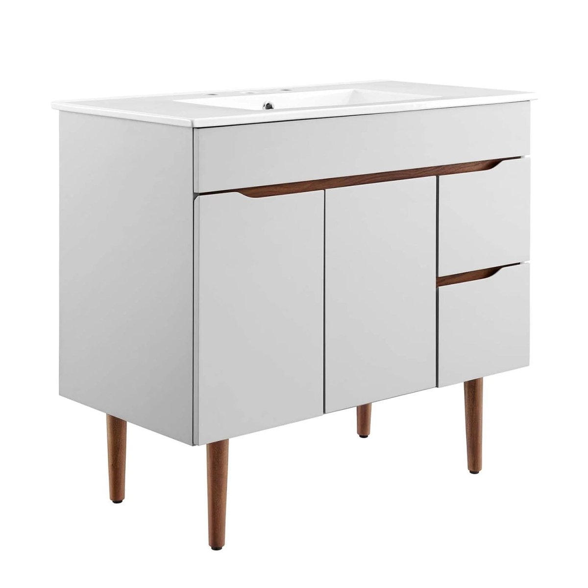 Harvey Modern 36 Inch Gray White Freestanding Bathroom Vanity With Ceramic Single Sink, 2 Doors & 2 Drawers - BUILDMYPLACE