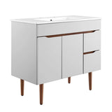 Harvey Modern 36 Inch Gray White Freestanding Bathroom Vanity With Ceramic Single Sink, 2 Doors & 2 Drawers - BUILDMYPLACE