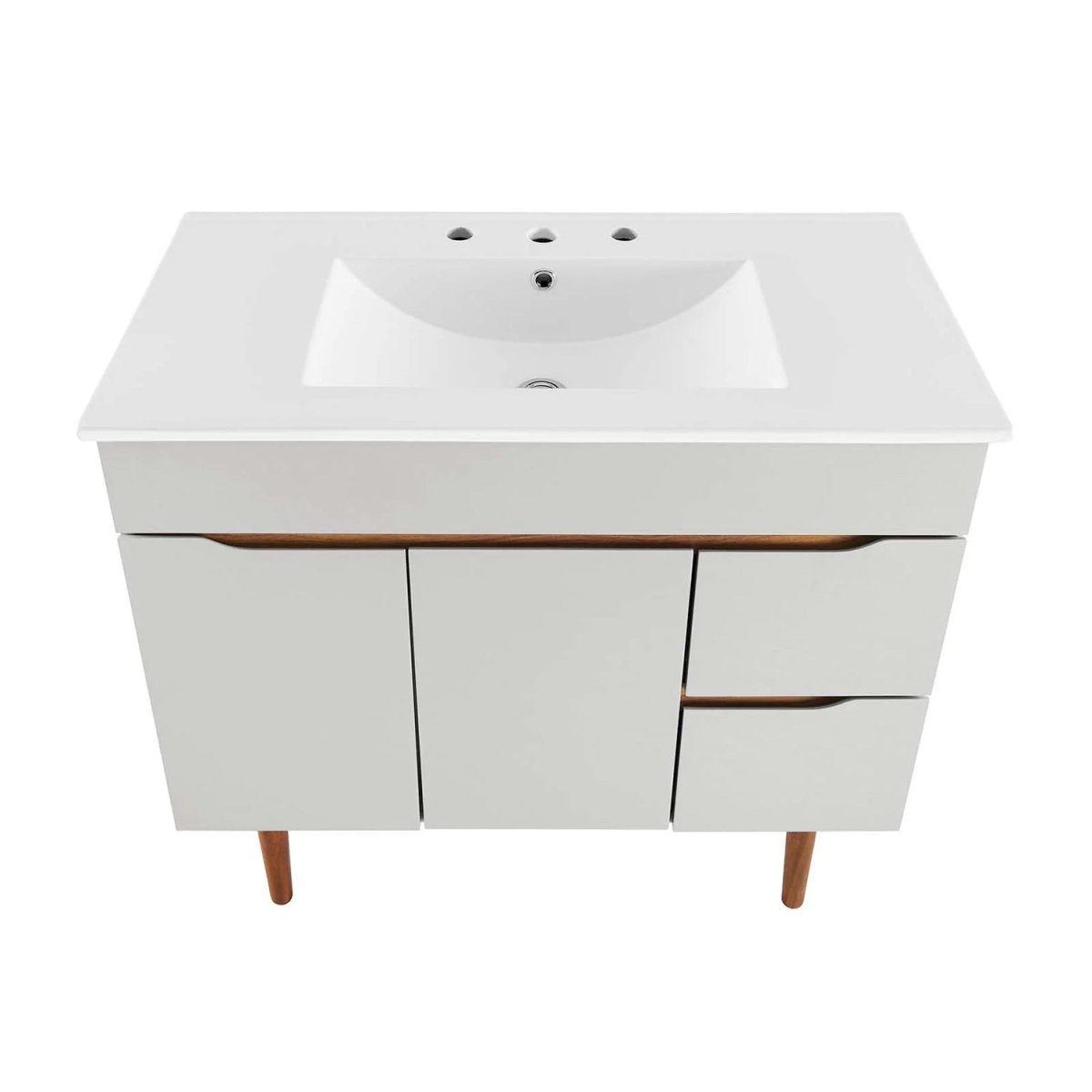 Harvey Modern 36 Inch Gray White Freestanding Bathroom Vanity With Ceramic Single Sink, 2 Doors & 2 Drawers - BUILDMYPLACE