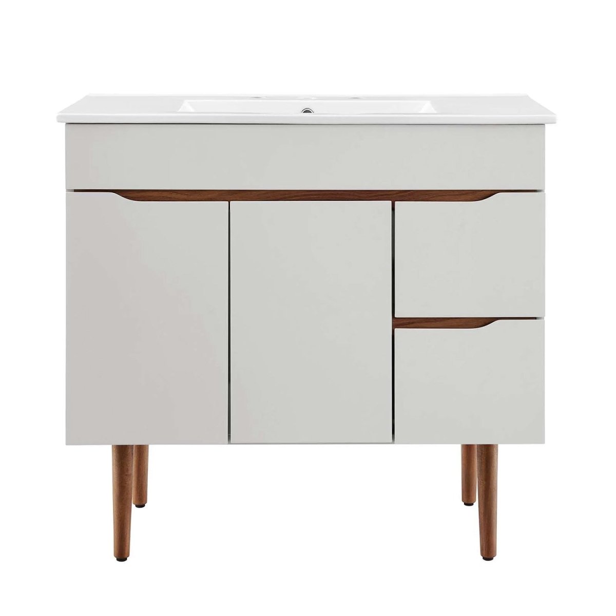 Harvey Modern 36 Inch Gray White Freestanding Bathroom Vanity With Ceramic Single Sink, 2 Doors & 2 Drawers - BUILDMYPLACE