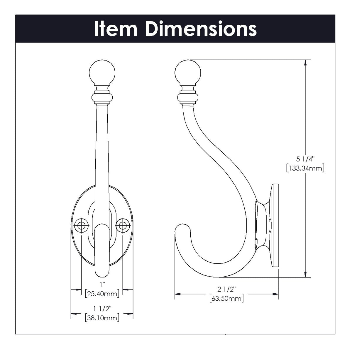 Hat Hook & Coat 5 - 1/4 Inch Long - Hickory Hardware - Cottage Collection - BUILDMYPLACE
