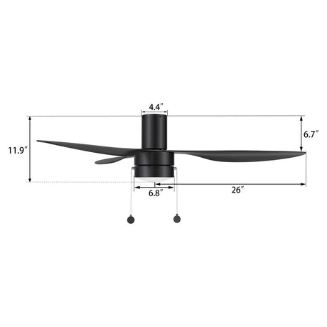 HAVEN 52 inch 3 - Blade Flush Mount Ceiling Fan with Pull Chain - LEDMyPlace