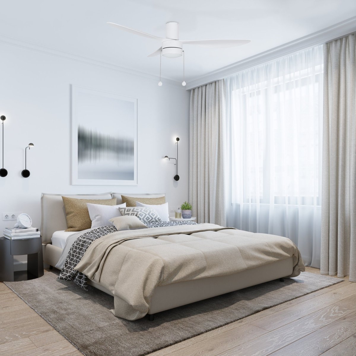 HAVEN 52 inch 3 - Blade Flush Mount Ceiling Fan with Pull Chain - LEDMyPlace