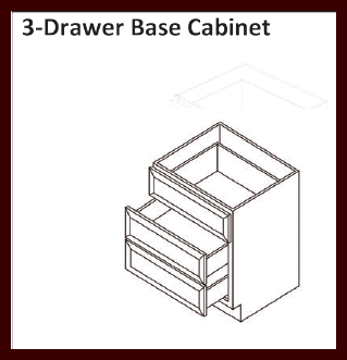 HCI - BLACK ONYX SHAKER RTA - 3 DRAWER BASE 30"W X 24"D X 34.5"H - 3DB30 - BUILDMYPLACE