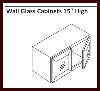 HCI - BLACK ONYX SHAKER RTA - FROSTED GLASS DOOR WALL CABINET 33"W - 33"W X 15"H X 12"D - W3315GD - BUILDMYPLACE