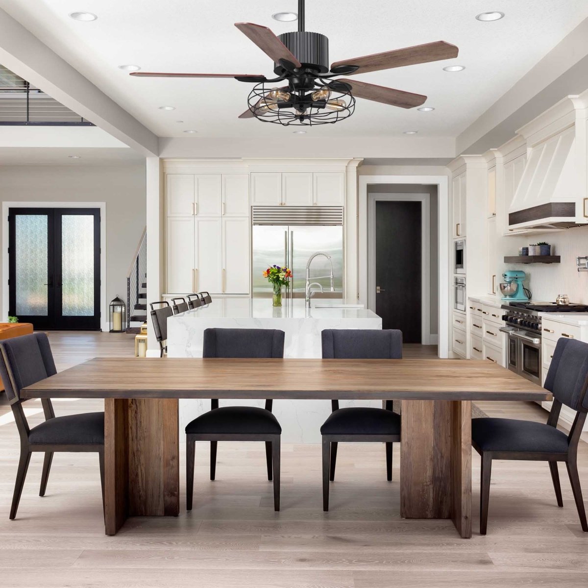 Helston 52 Inch 5 - Blade Best Smart Ceiling Fan With Light & Best Smart Wall Switch - Black/Dark Wood & Light Wood (Reversible Blades) - LEDMyPlace