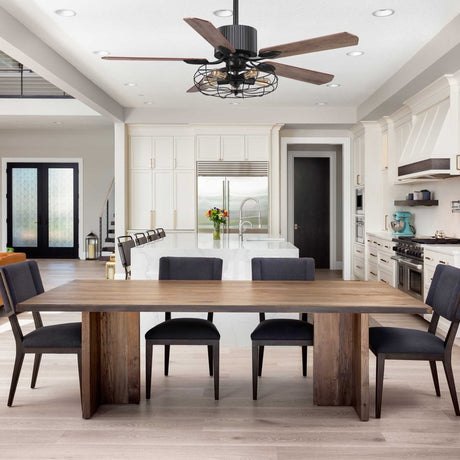 Helston 52 Inch 5 - Blade Best Smart Ceiling Fan With Light & Best Smart Wall Switch - Black/Dark Wood & Light Wood (Reversible Blades) - LEDMyPlace