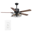 Helston 52 Inch 5 - Blade Best Smart Ceiling Fan With Light & Best Smart Wall Switch - Black/Dark Wood & Light Wood (Reversible Blades) - LEDMyPlace