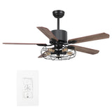 Helston 52 Inch 5 - Blade Best Smart Ceiling Fan With Light & Best Smart Wall Switch - Black/Dark Wood & Light Wood (Reversible Blades) - LEDMyPlace