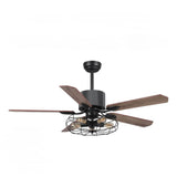 Helston 52 Inch 5 - Blade Best Smart Ceiling Fan With Light & Best Smart Wall Switch - Black/Dark Wood & Light Wood (Reversible Blades) - LEDMyPlace