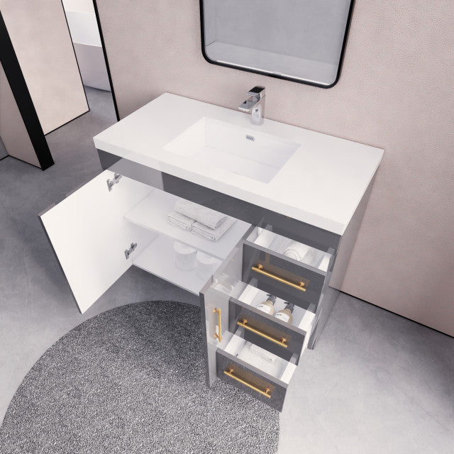 Everest Freestanding Bathroom Vanity with Acrylic Sink, Doors & Drawers