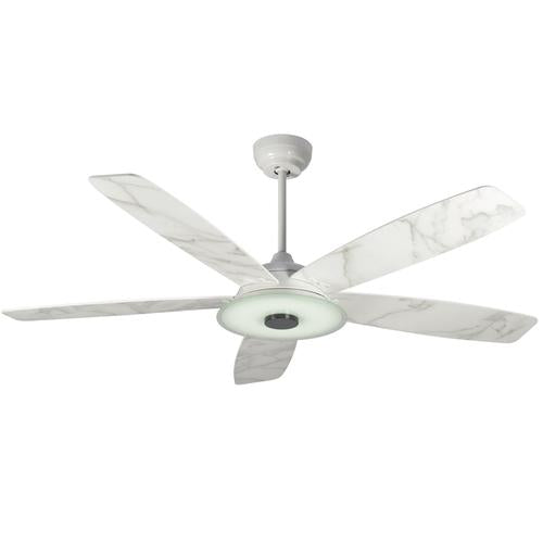 Striker White/White marble 5 Blade Smart Ceiling Fan with Dimmable LED Light Kit Works with Remote Control, Wi-Fi apps and Voice control via Google Assistant/Alexa/Siri