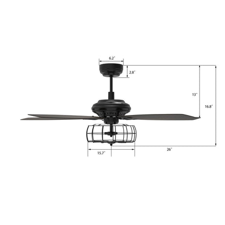 Huntley 52 Inch 5 - Blade Industrial Vintage Best Ceiling Fan With Light & Remote Control - Black/Walnut - LEDMyPlace