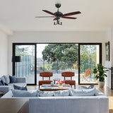 HUNTLEY 52 inch 5 - Blade Vintage Candelabra best Ceiling Fan with Light & Remote Control - Black/Brown Wood & Rosewood (Reversible Blades) - LEDMyPlace