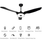 Icebreaker 52 in.(3 - Blade) Best Smart Ceiling Fan w/ Dimmable LED Light and Remote, Indoor/Outdoor, White Finish Works w/ Alexa/Google Home/Siri - LEDMyPlace